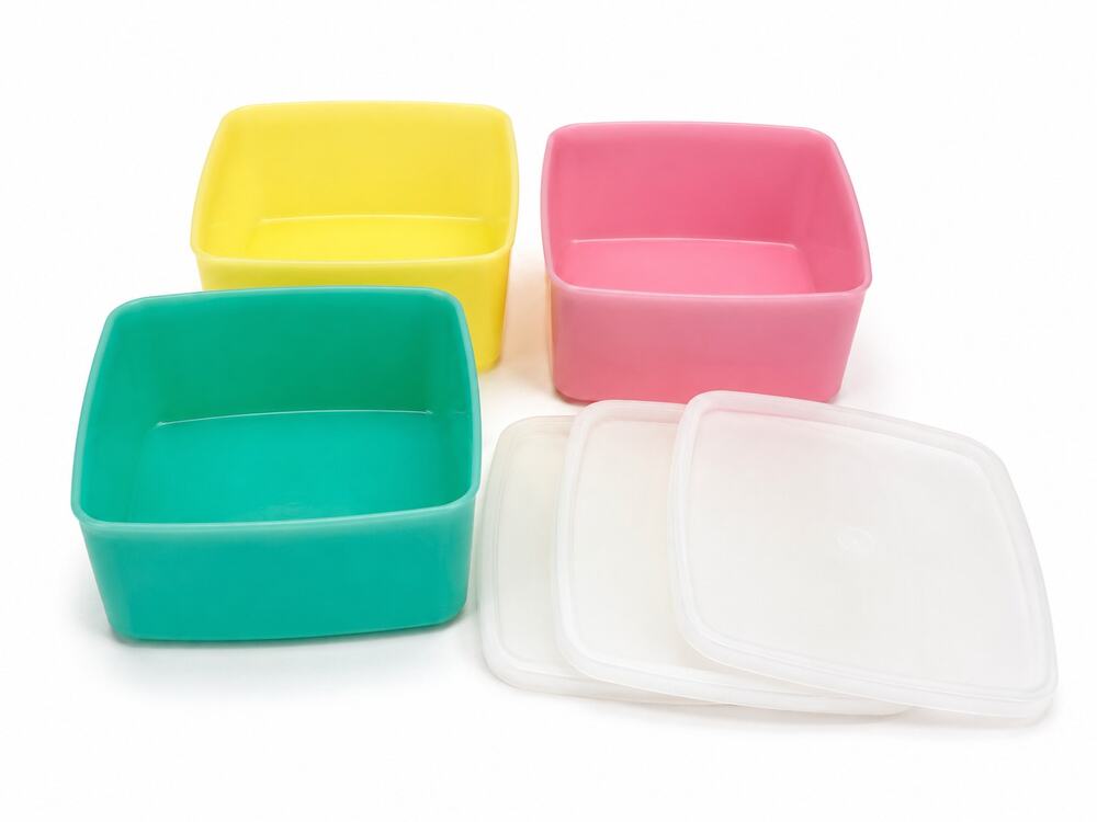 Vintage Tupperware Square Storage Containers #311 Set of 3 Pink Yellow Green